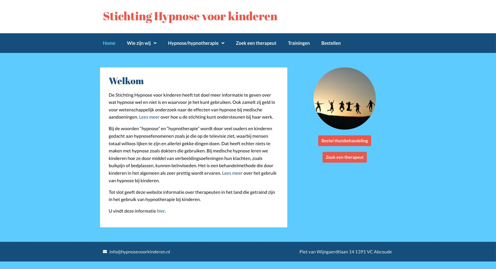 Informatie over hypnotherapie bij kinderen en zoekpagina voor therapeuten.